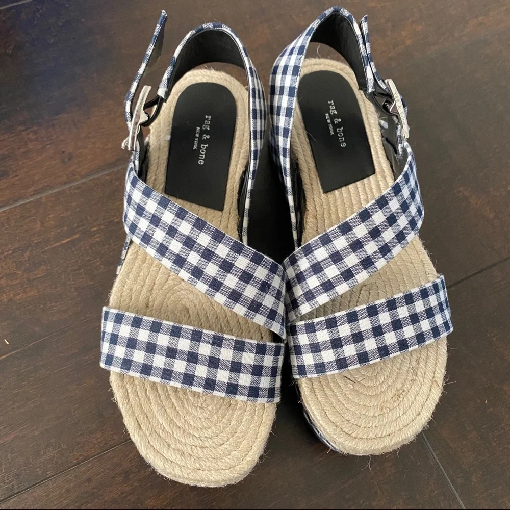 Rag & Bone Womens Megan Blue Espadrilles 5 Checkered